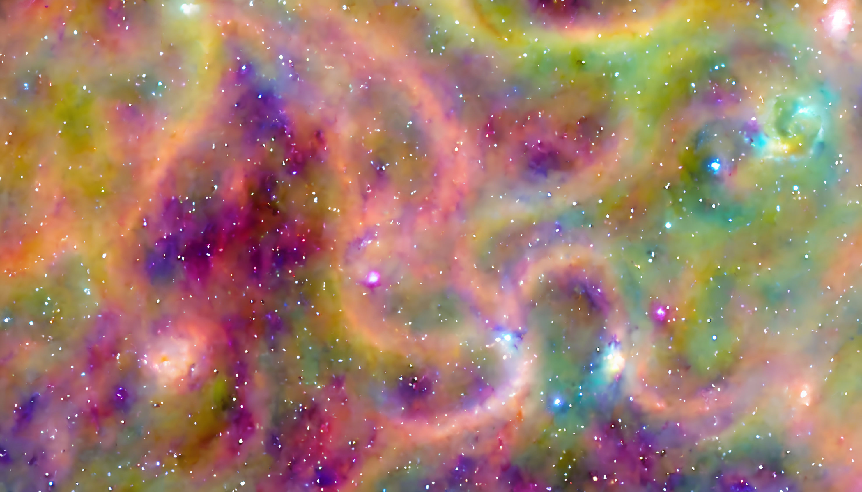 Colorful high-res nebula with pink, purple, yellow, blue swirls