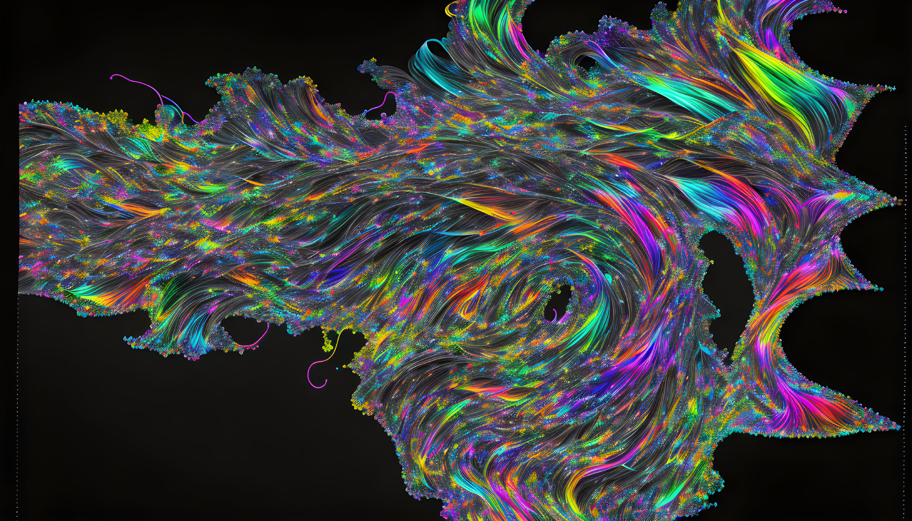 Vibrant abstract fractal design with neon colors on black background