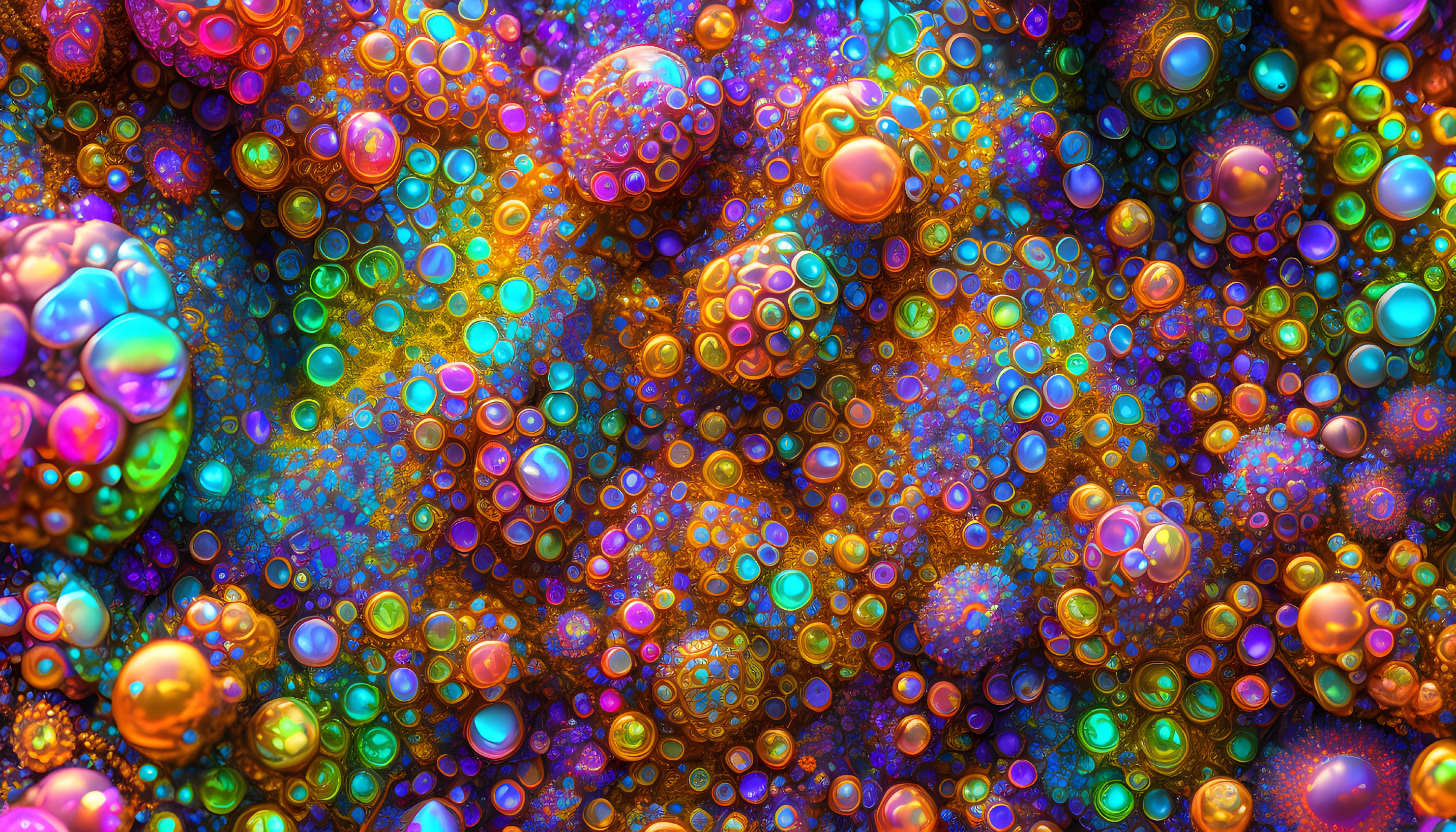 Colorful Abstract Image: Shimmering Spheres and Fractal Texture