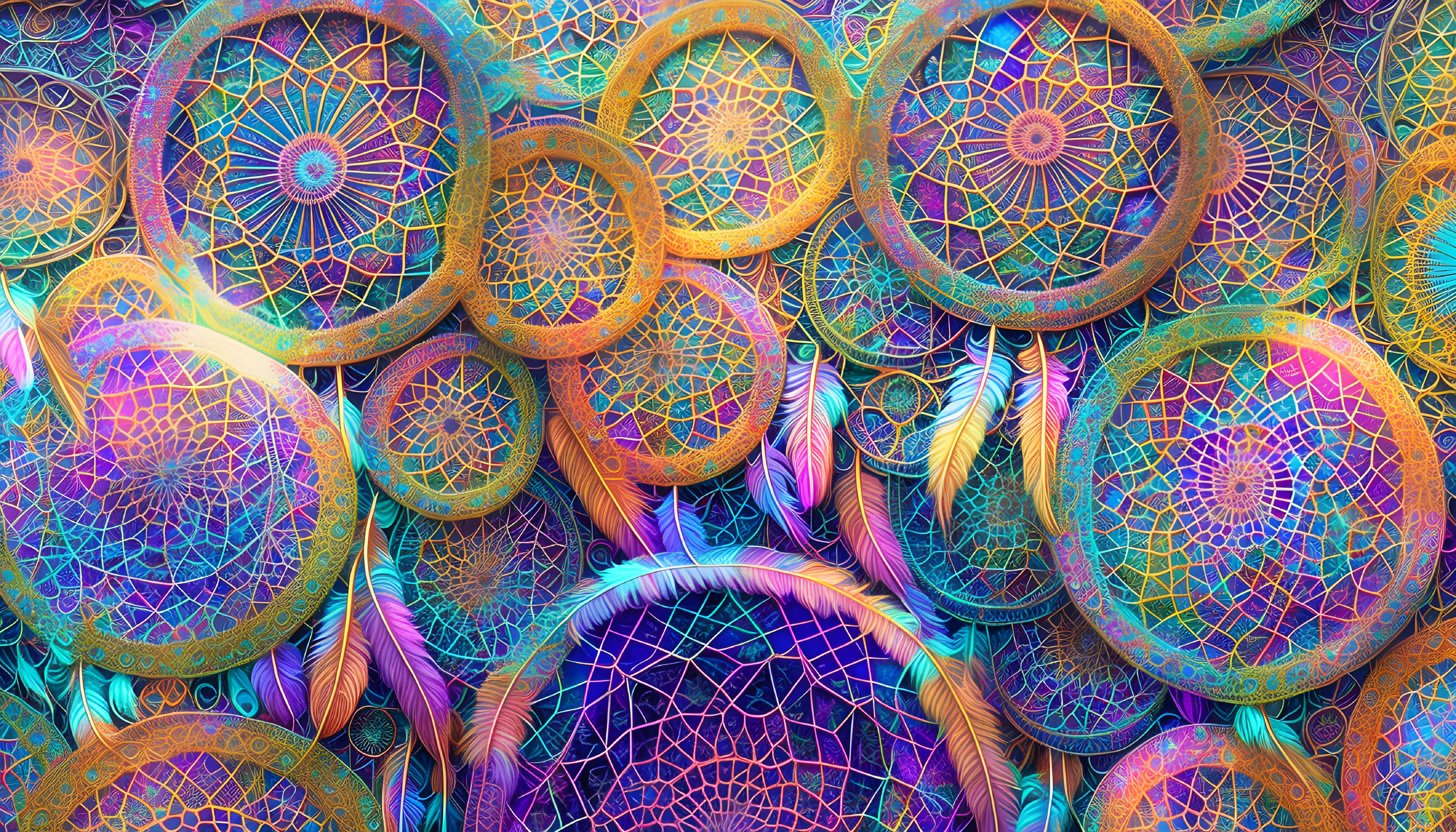 Colorful Mandala Circle Pattern on Feather-like Background