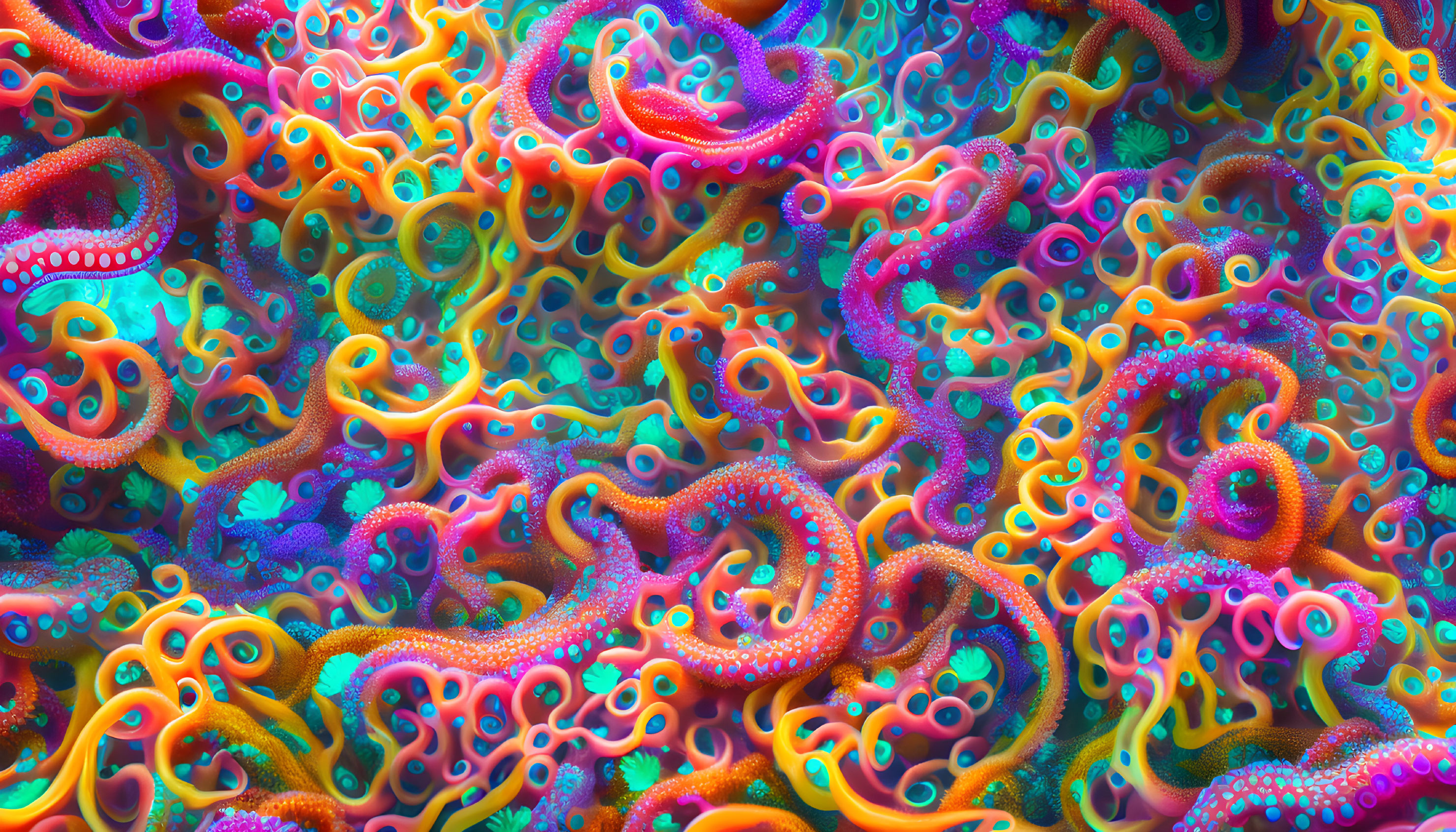 Colorful Digital Artwork: Dense, Interwoven Tentacle Patterns