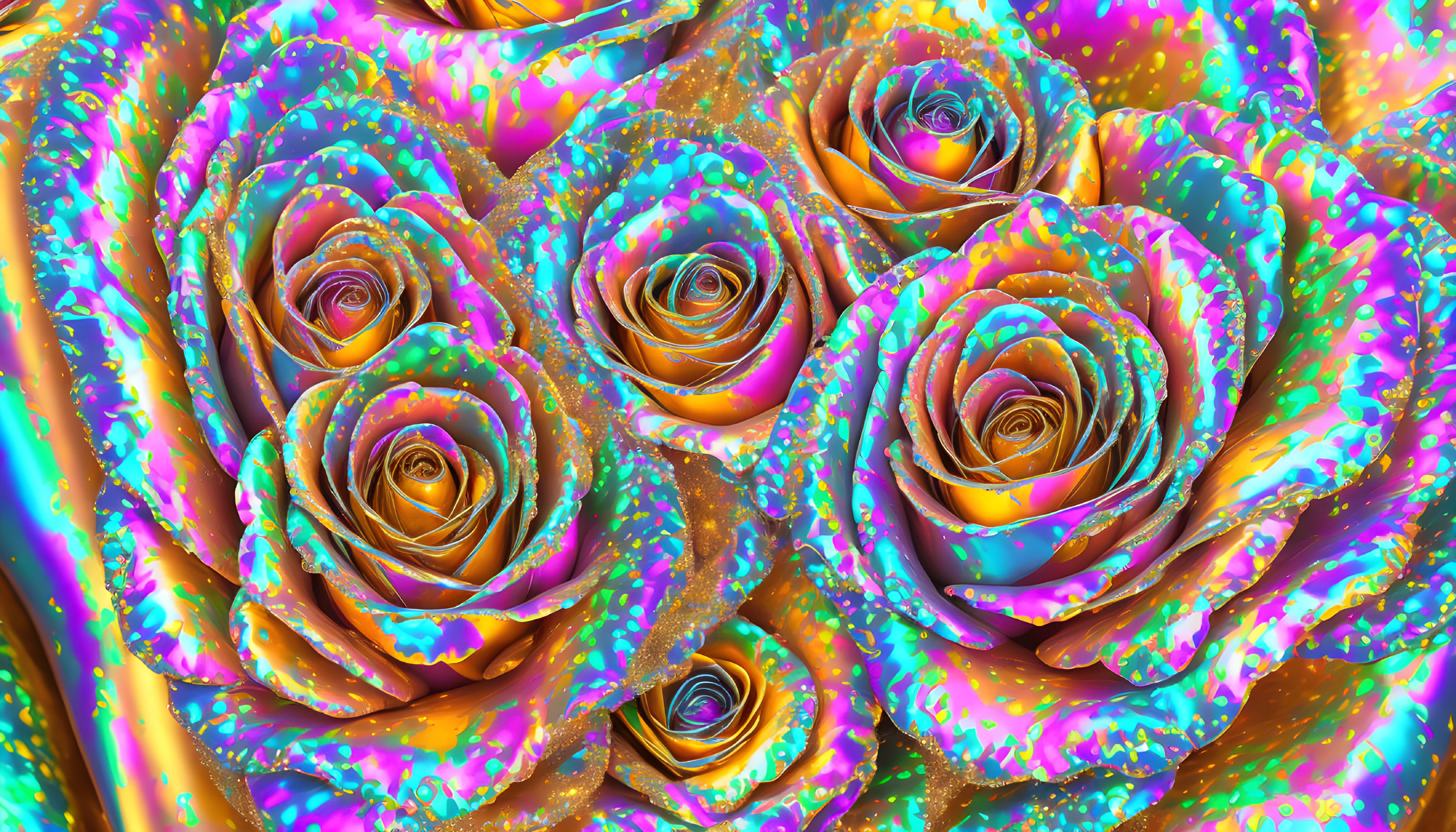 Colorful Fractal-Inspired Roses with Textured Iridescent Look