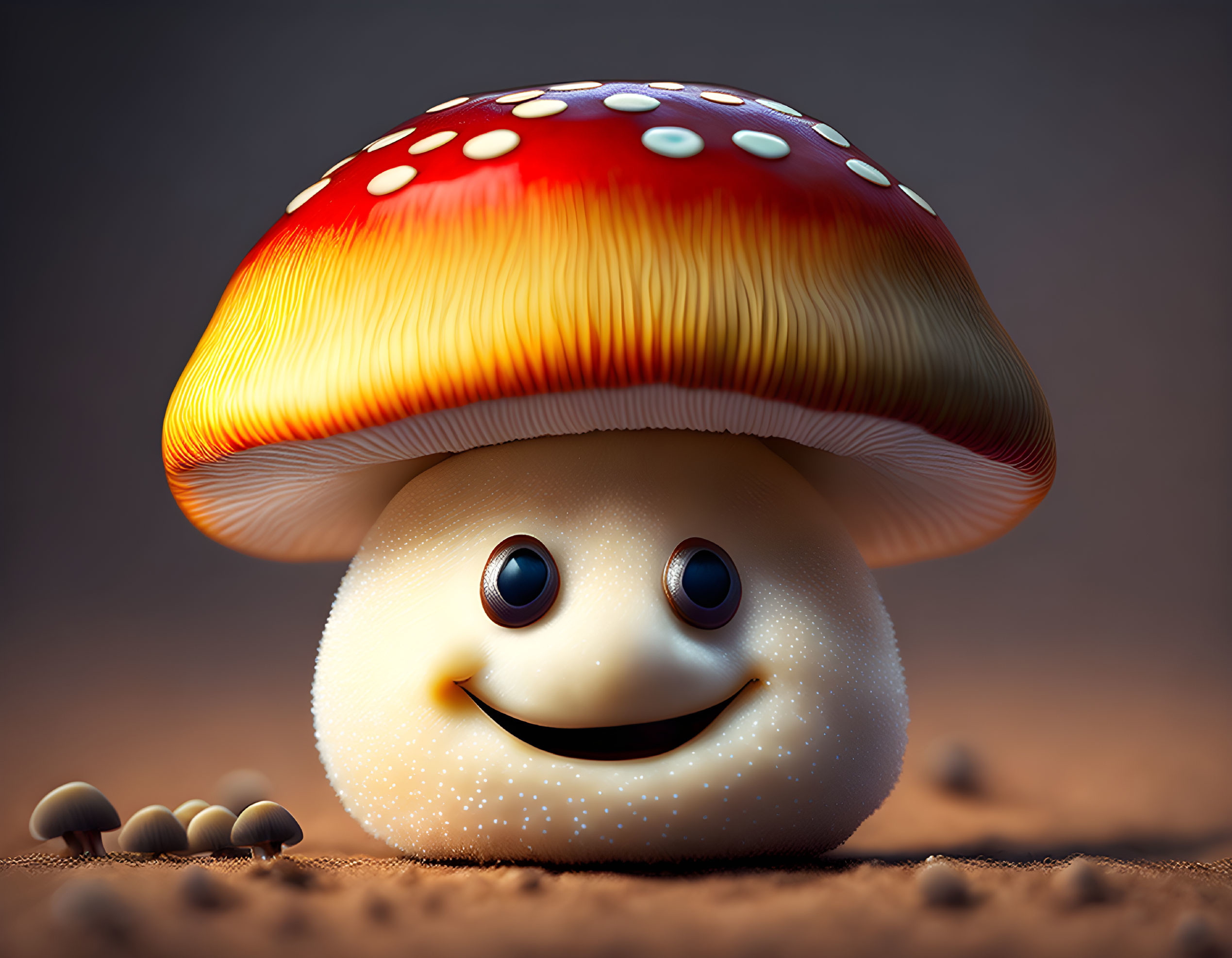 Colorful Smiling Mushroom Character Illustration