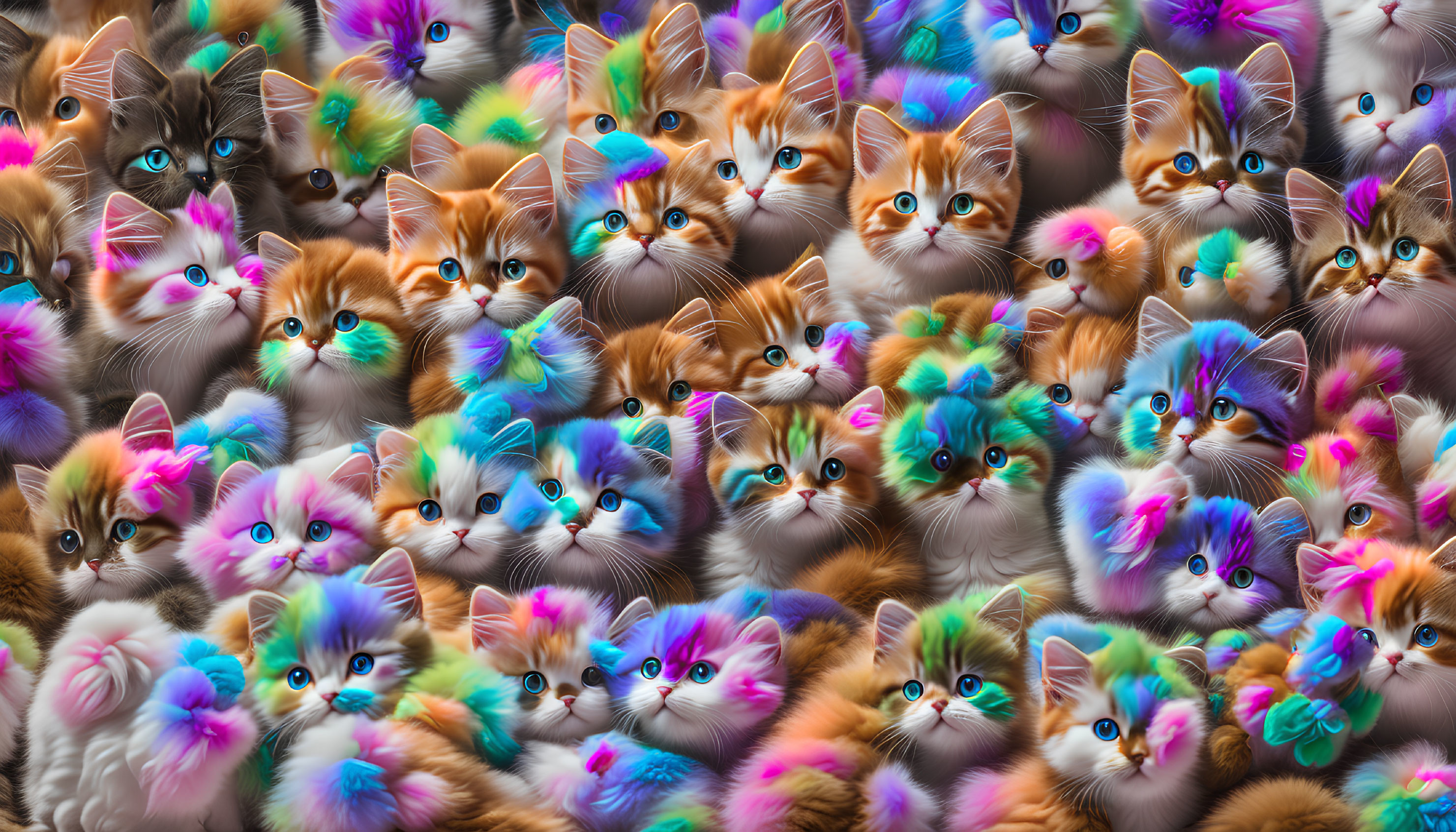 Fluffy Kittens with Colorful Bows in Playful Montage