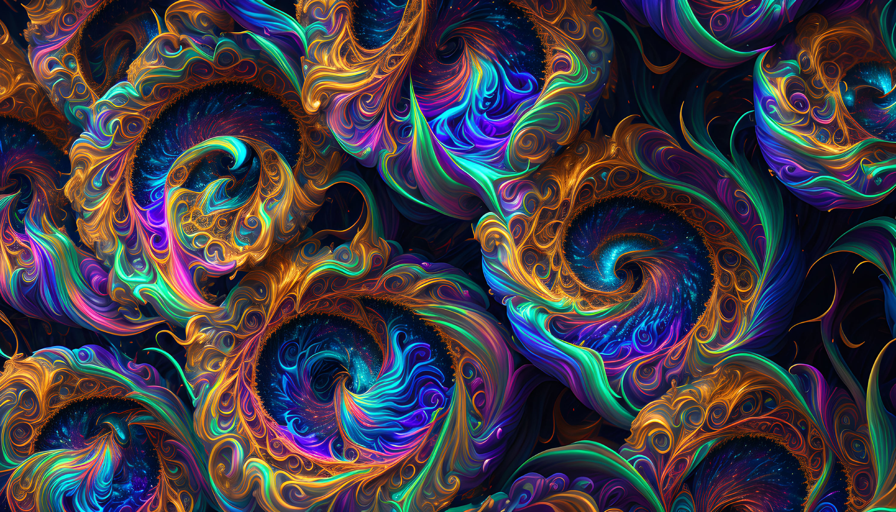 Colorful Fractal Swirls in Blue, Orange, and Purple for Mesmerizing Abstract Background