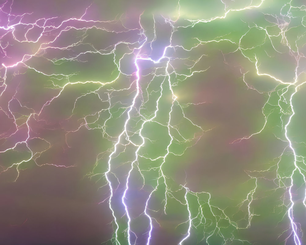 Vivid Electric Purple and Green Lightning on Soft Background