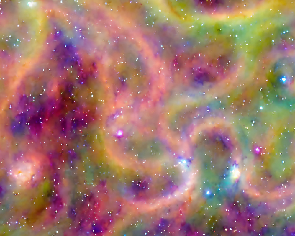 Colorful high-res nebula with pink, purple, yellow, blue swirls