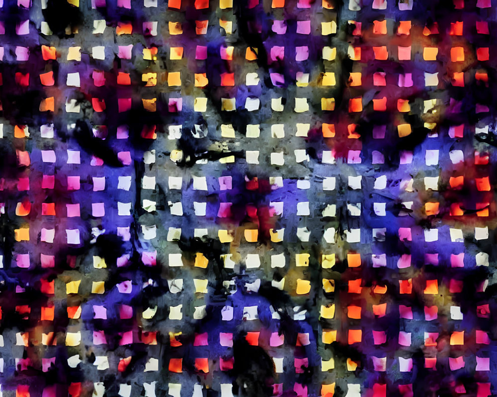 Colorful Pixelated Abstract Pattern in Purples, Reds, Yellows, and Grayish