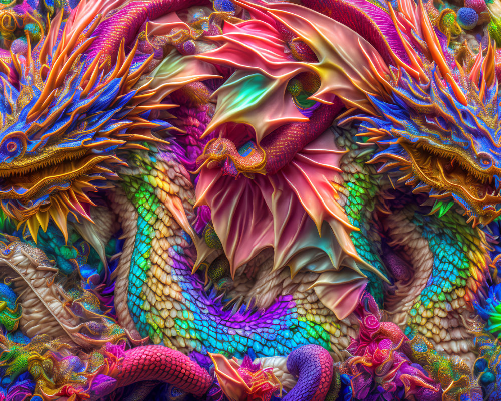 Colorful Fractal Art: Two Dragons in Neon Colors