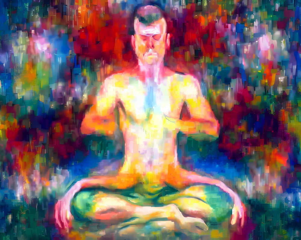 Colorful Abstract Painting of Meditating Person with Energy Aura