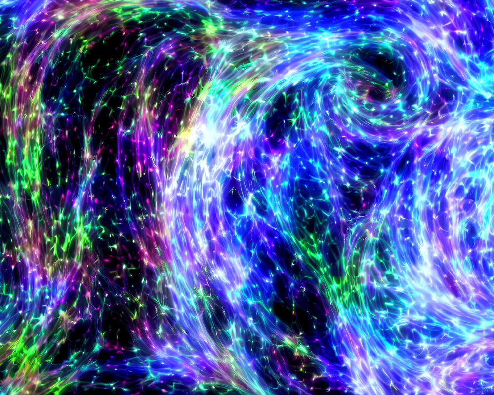 Colorful Abstract Swirls with Neon Glow on Dark Background