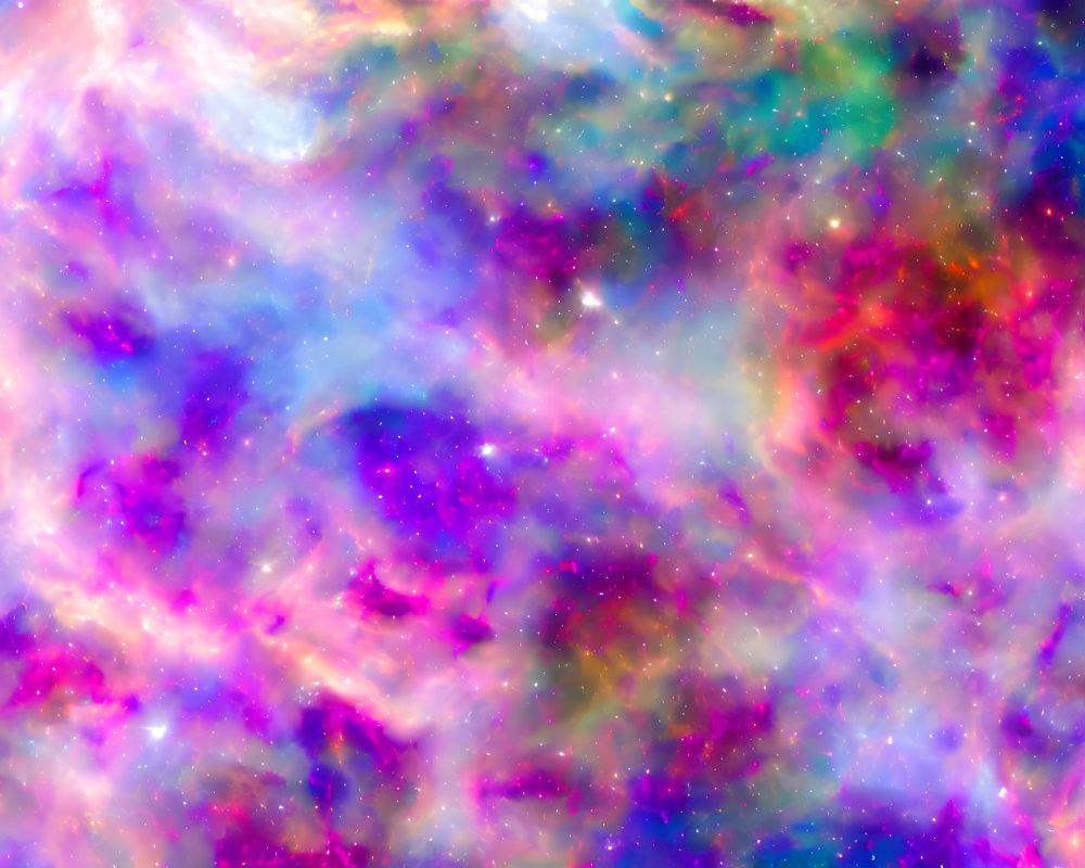 Colorful cosmic nebula with purple, blue, and pink swirls and stars