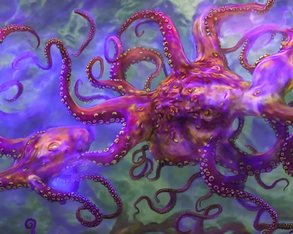 Colorful Purple Octopus Illustration in Underwater Scene