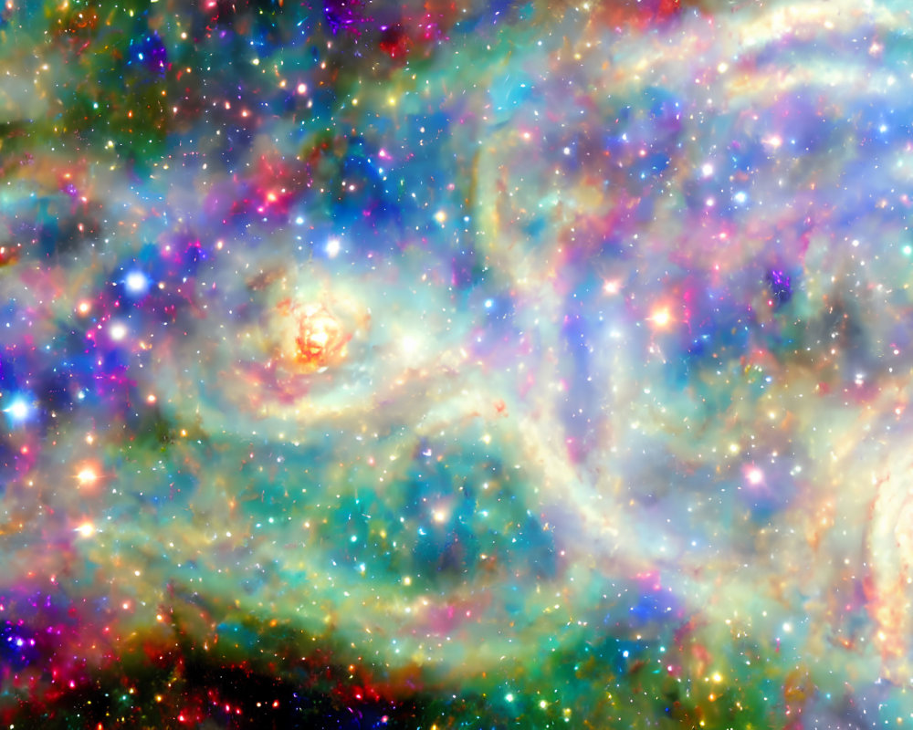 Colorful Space Nebula with Swirling Clouds and Bright Stars