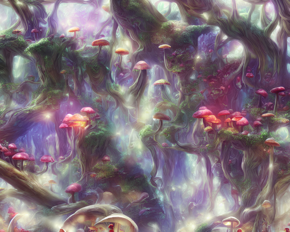 Enchanting Forest with Glowing Mushrooms & Ancient Trees