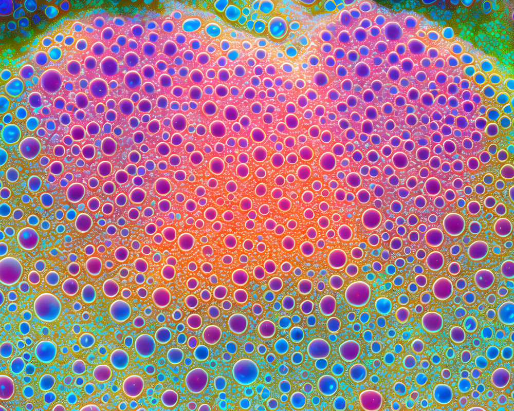 Vibrant close-up of colorful bubbles in blue, purple, and orange