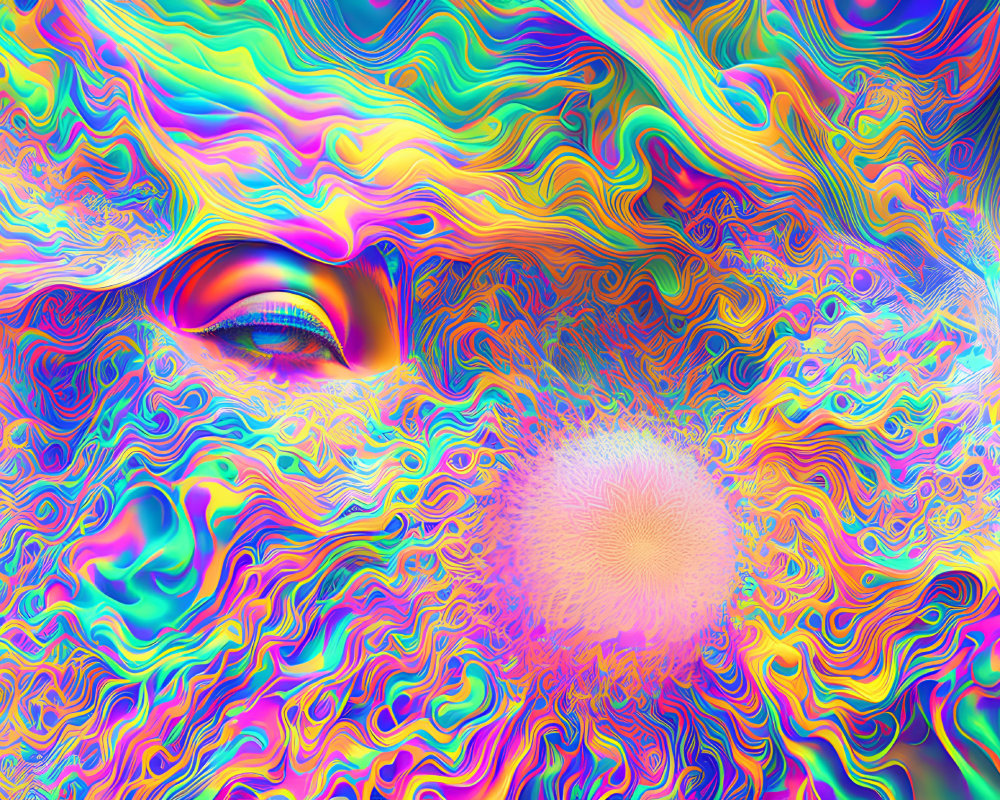 Colorful Abstract Art with Psychedelic Patterns and Human Faces