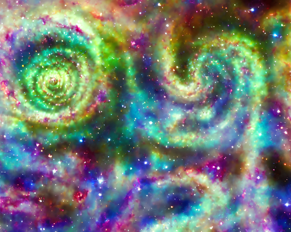 Colorful Swirling Galaxies Against Starry Backdrop