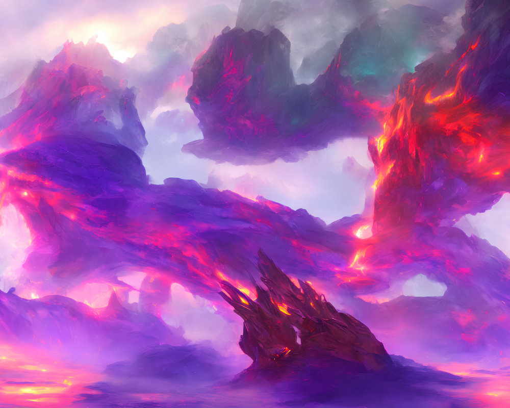 Surreal fantasy landscape with glowing magenta and purple hues