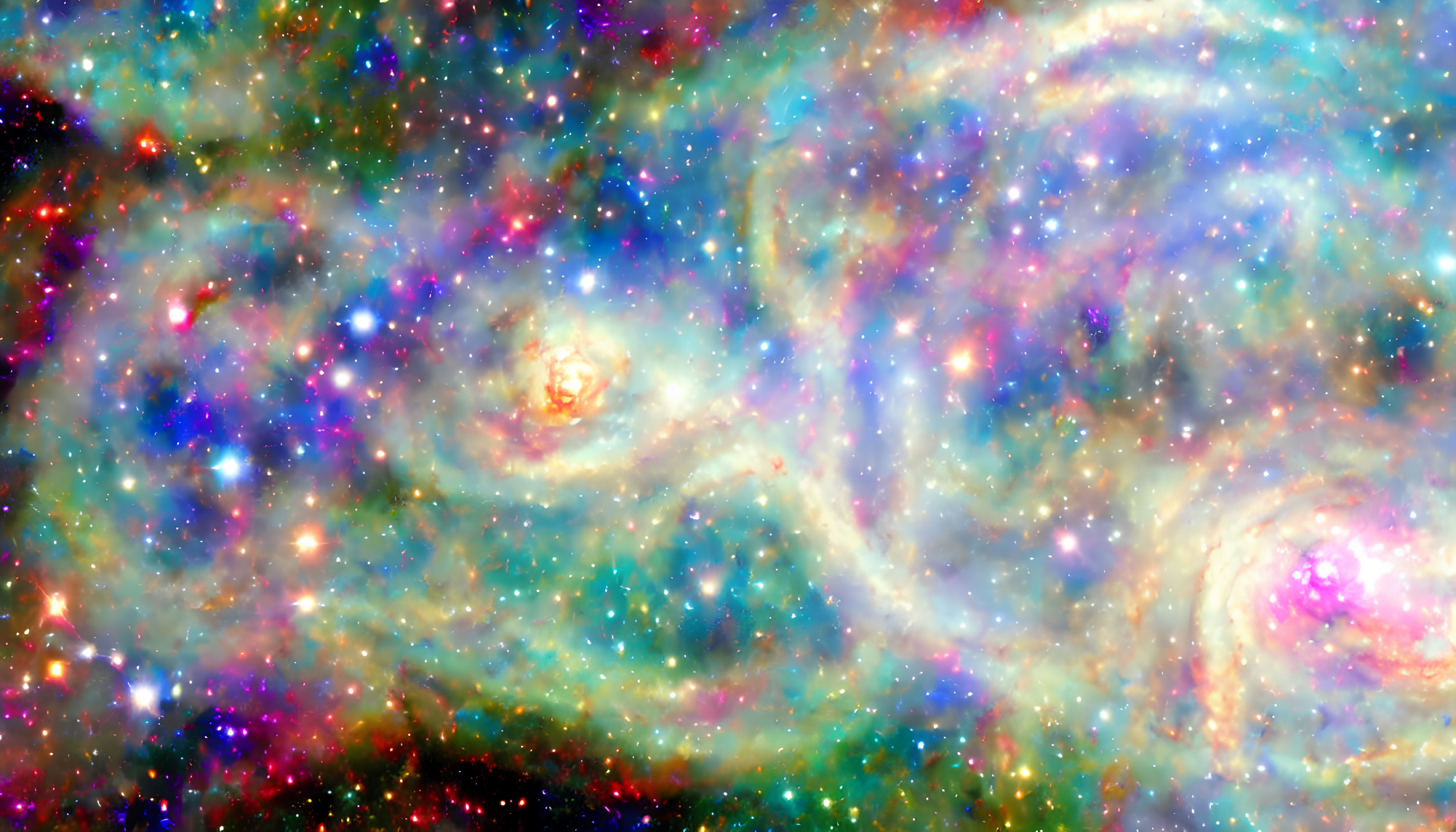 Colorful Space Nebula with Swirling Clouds and Bright Stars