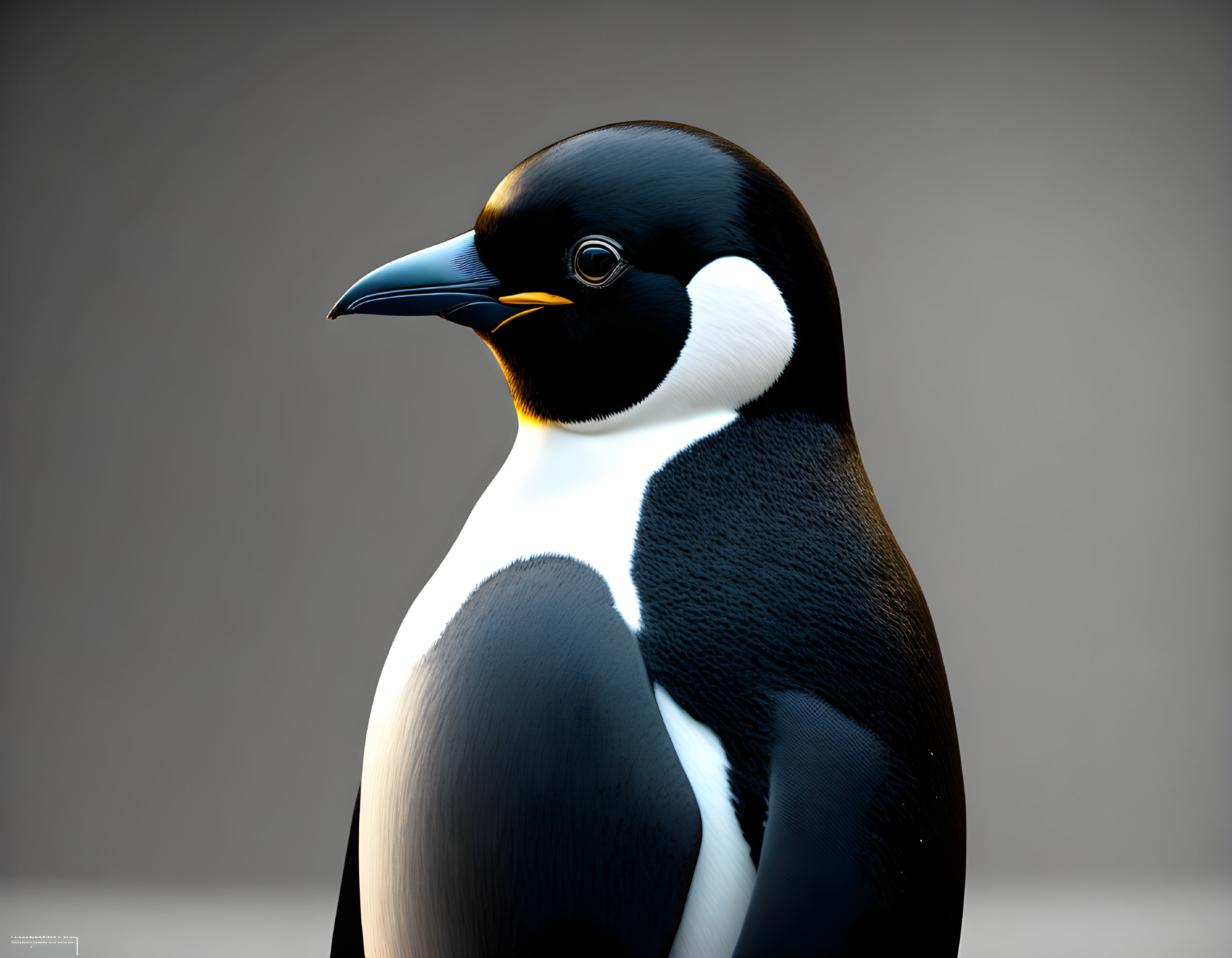 Emperor Penguin CGI with Orange Cheek Patch on Soft-focus Background