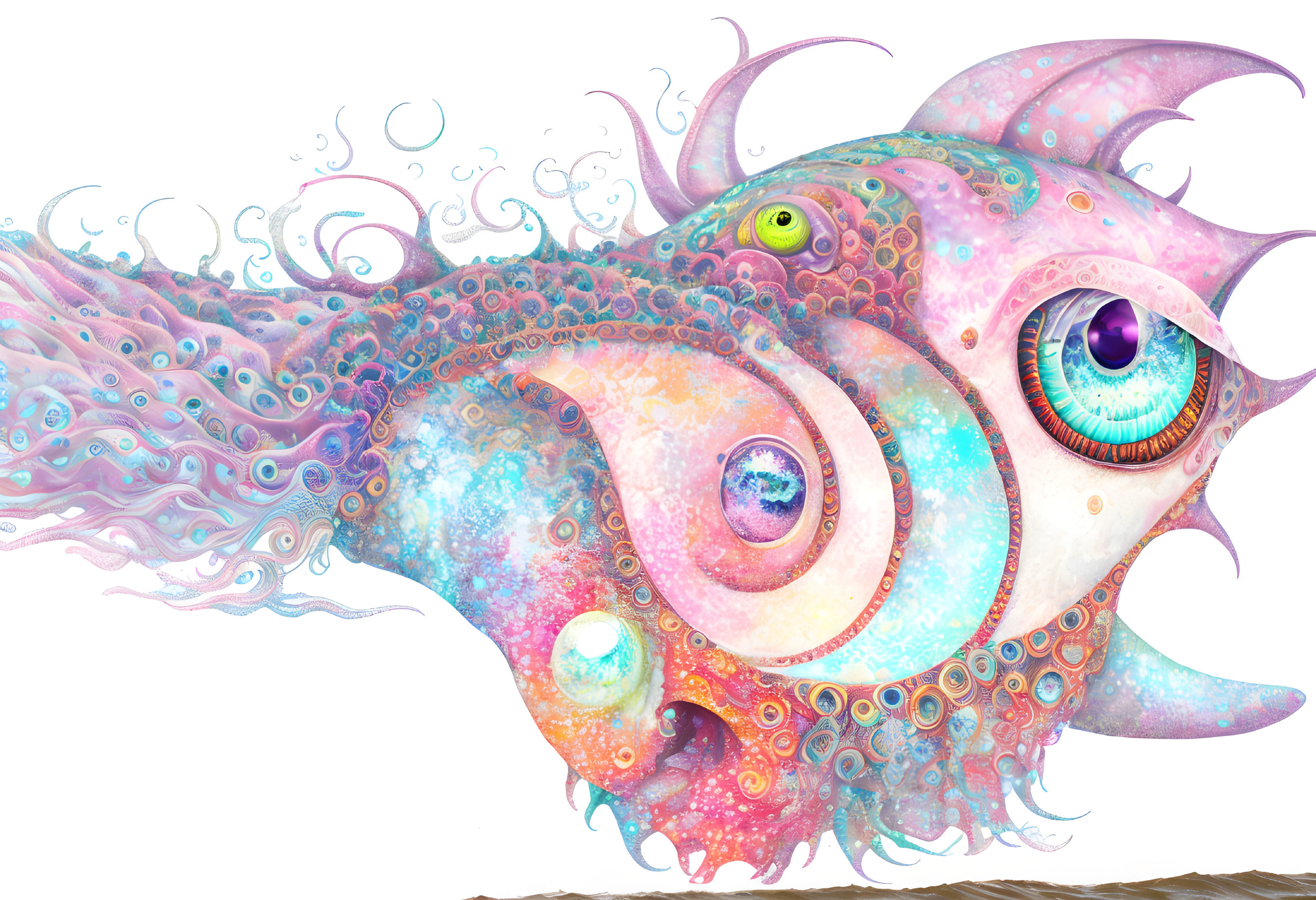 Colorful Octopus Illustration with Multiple Eyes and Patterns