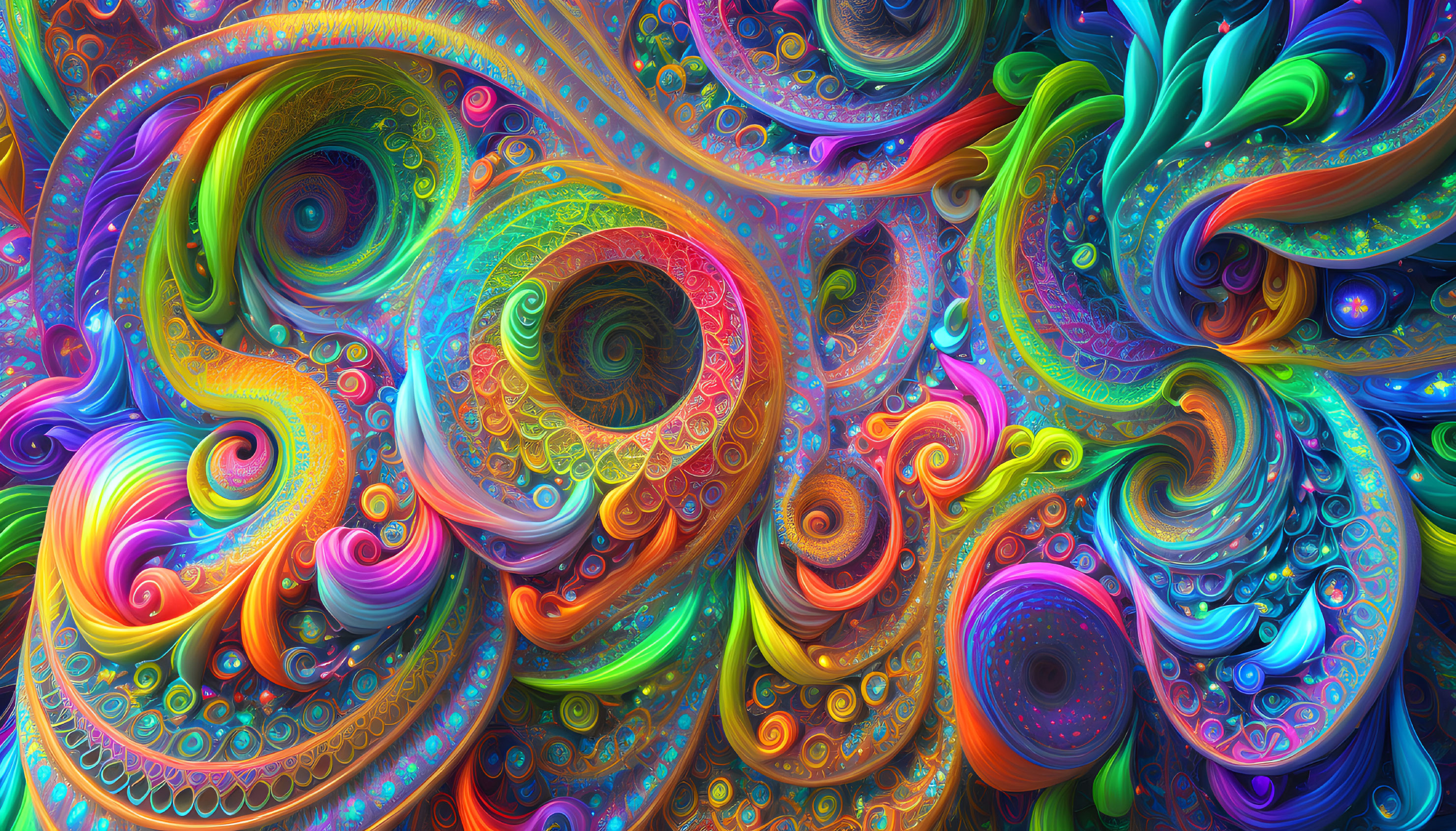 Colorful Abstract Fractal Art with Spirals and Patterns