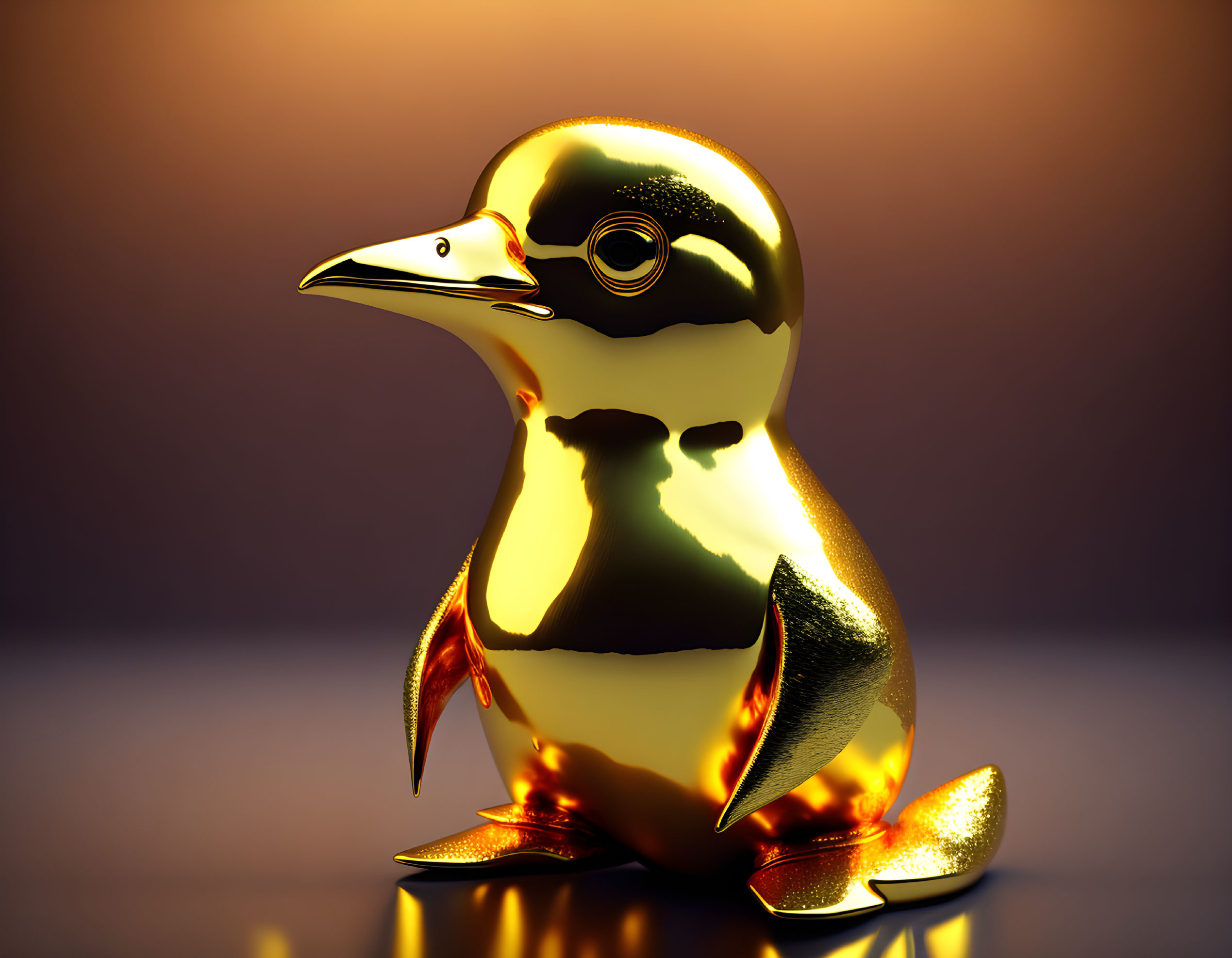 Golden shiny penguin-like figure on warm gradient background