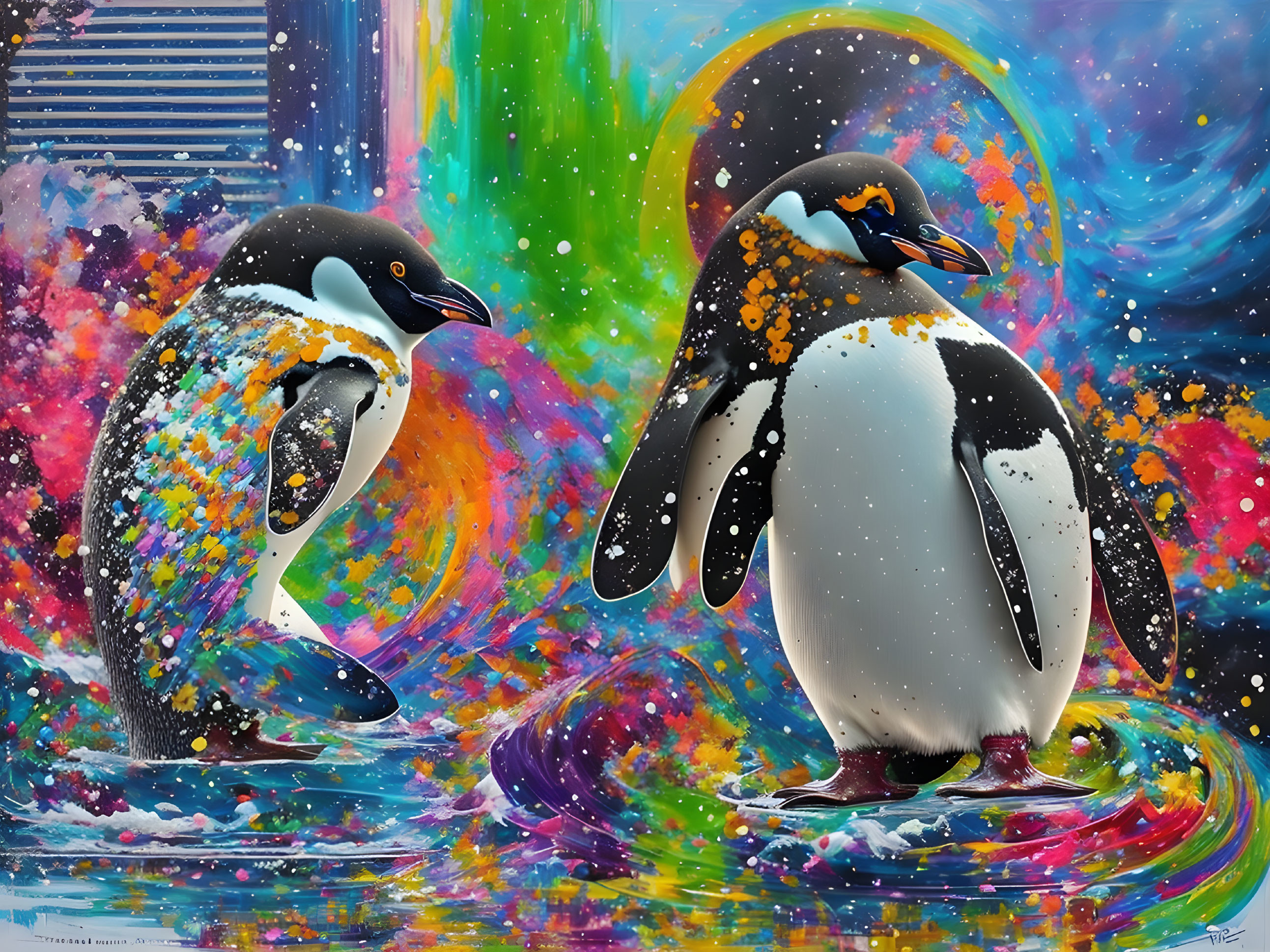 Abstract Cosmic Background with Two Penguins