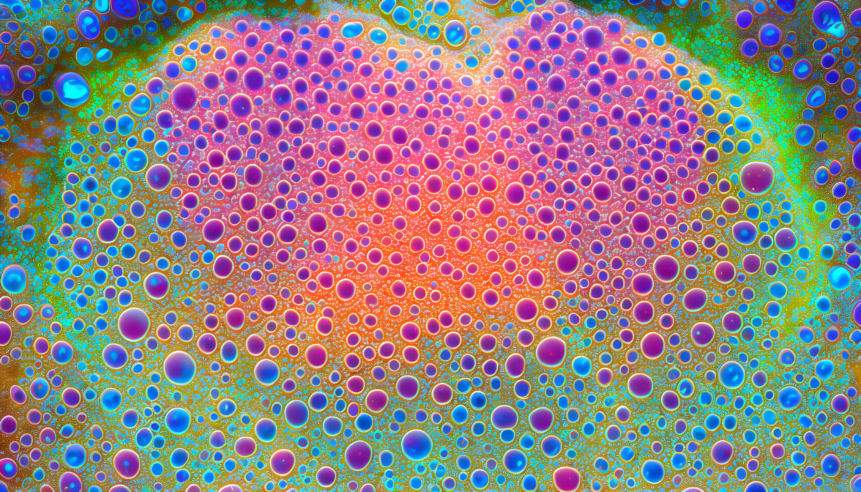 Vibrant close-up of colorful bubbles in blue, purple, and orange