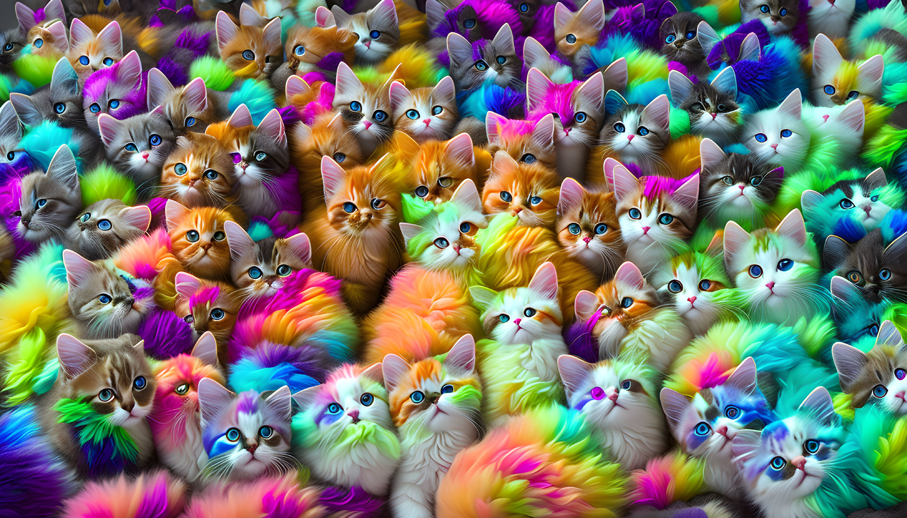 Colorful Fluffy Cats Digital Artwork with Engaging Eyes