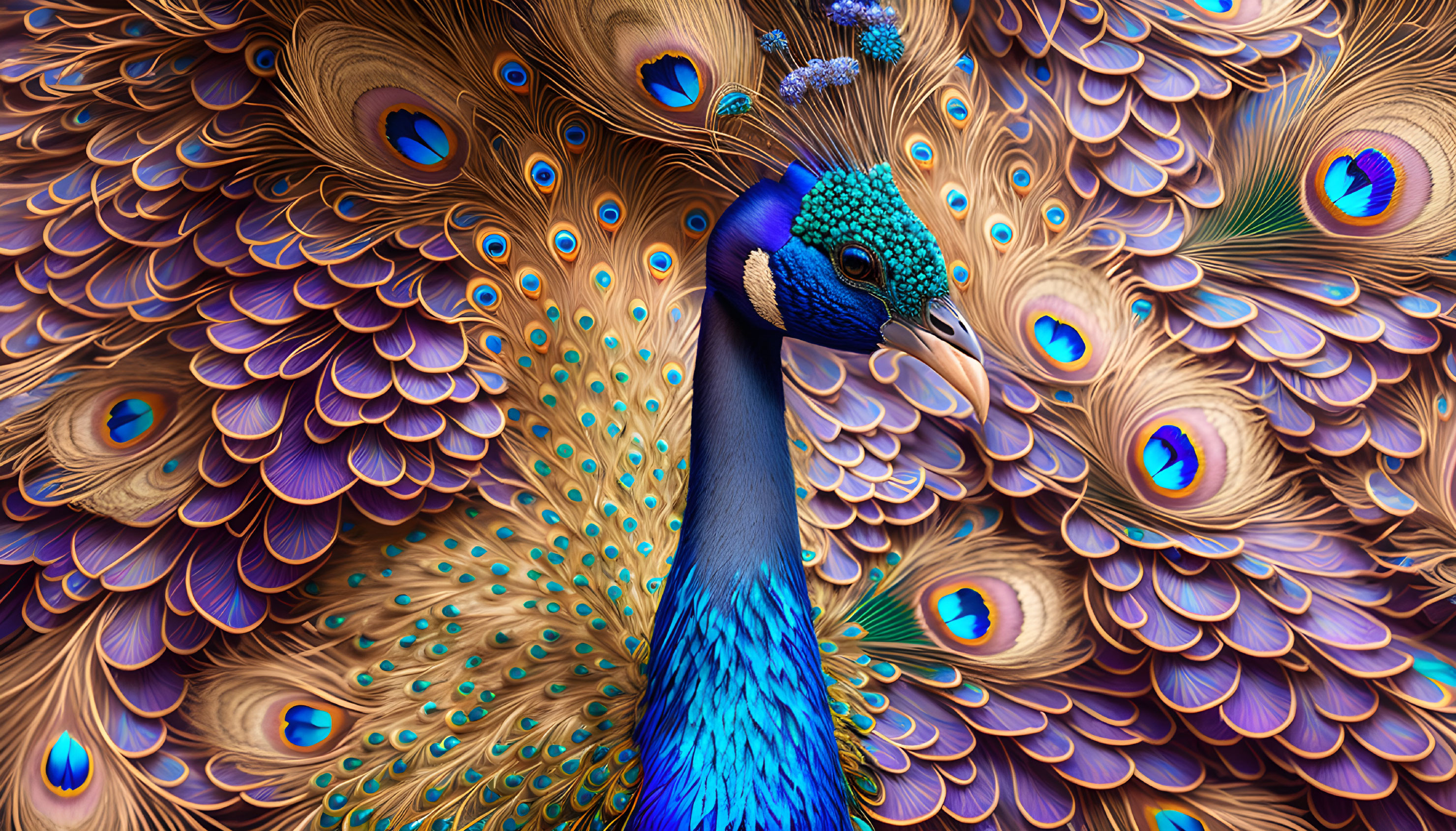 Colorful Peacock with Elaborate Eye Patterns in Vibrant Plumage