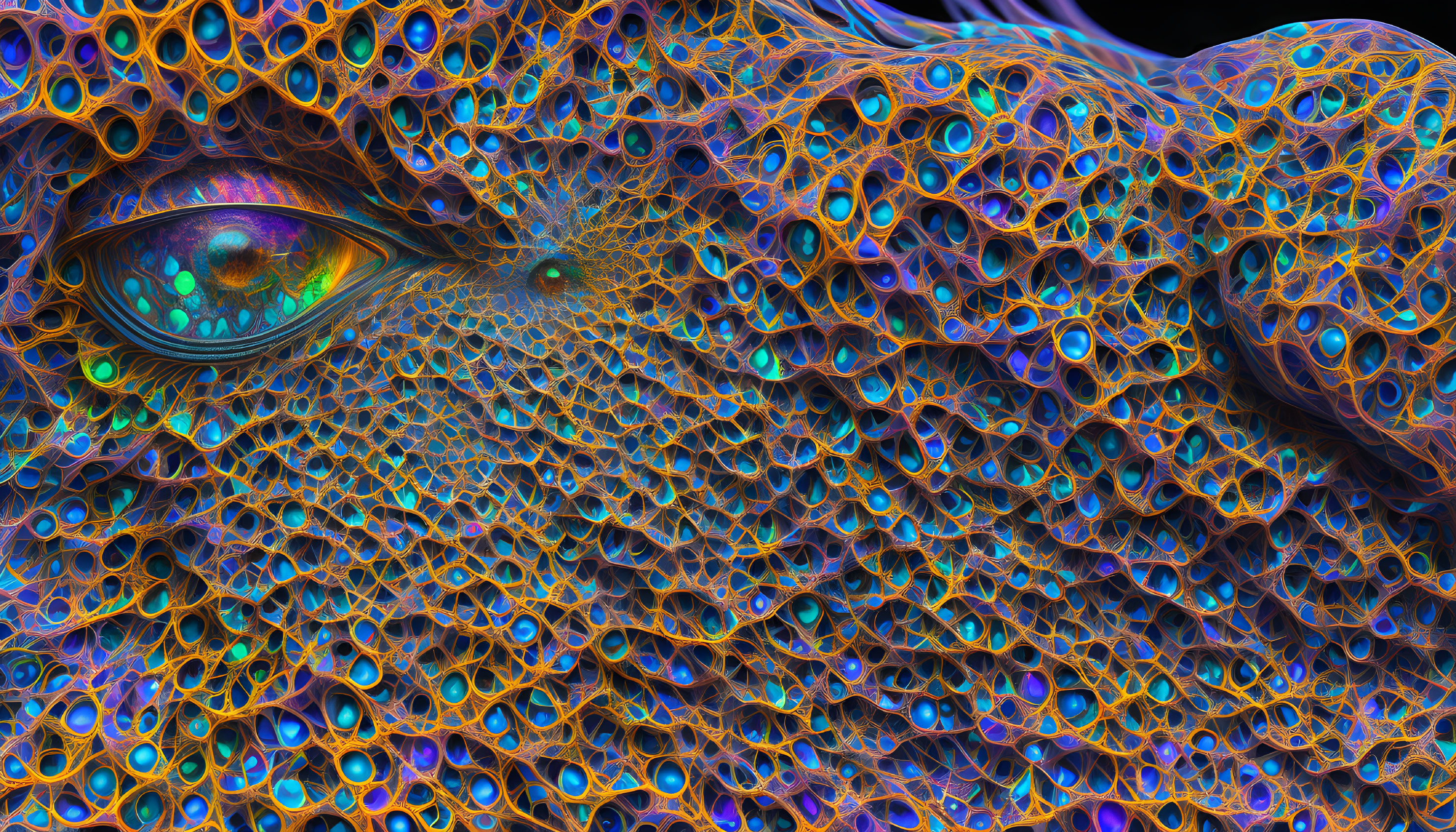 Colorful reptile eye in intricate digital art piece