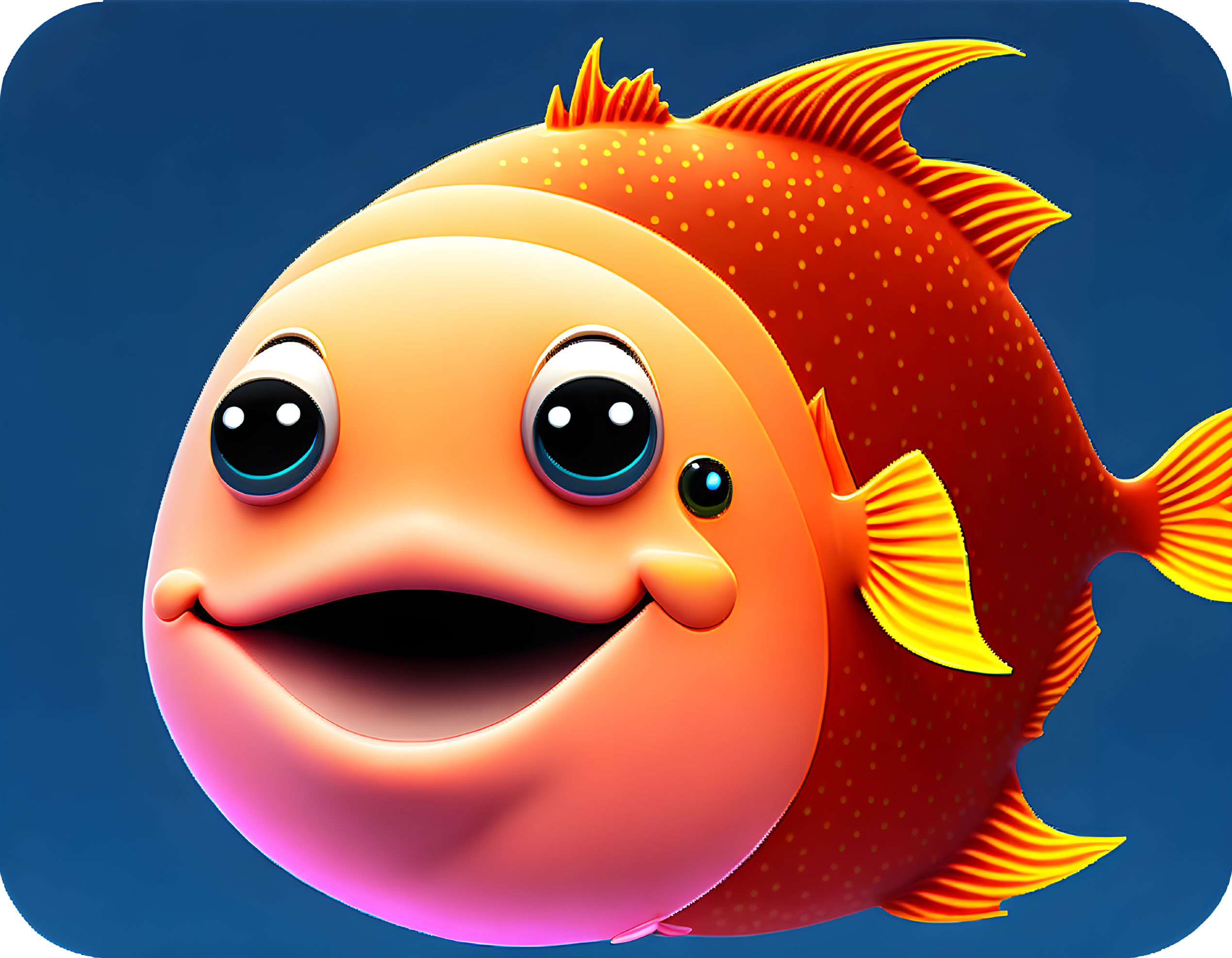 Colorful Cartoon Illustration: Smiling Orange Fish on Blue Background