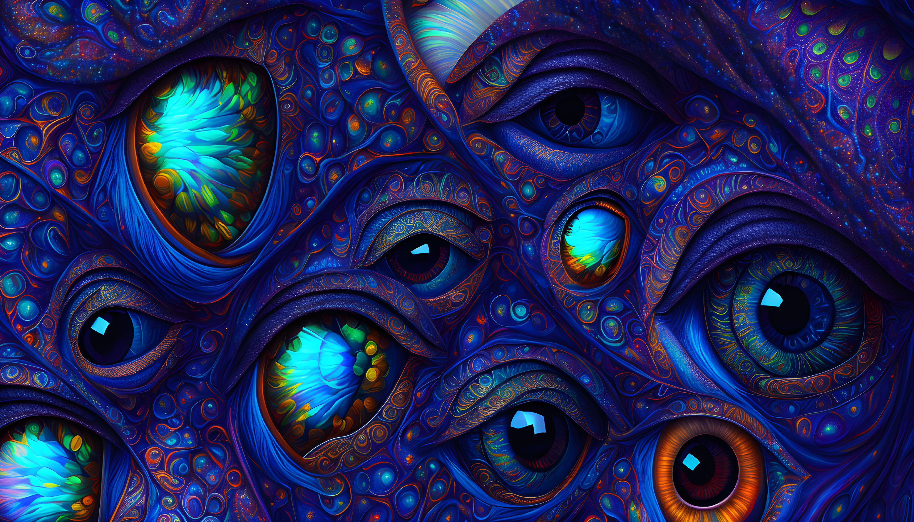 Colorful digital artwork: Multiple stylized eyes with intricate patterns