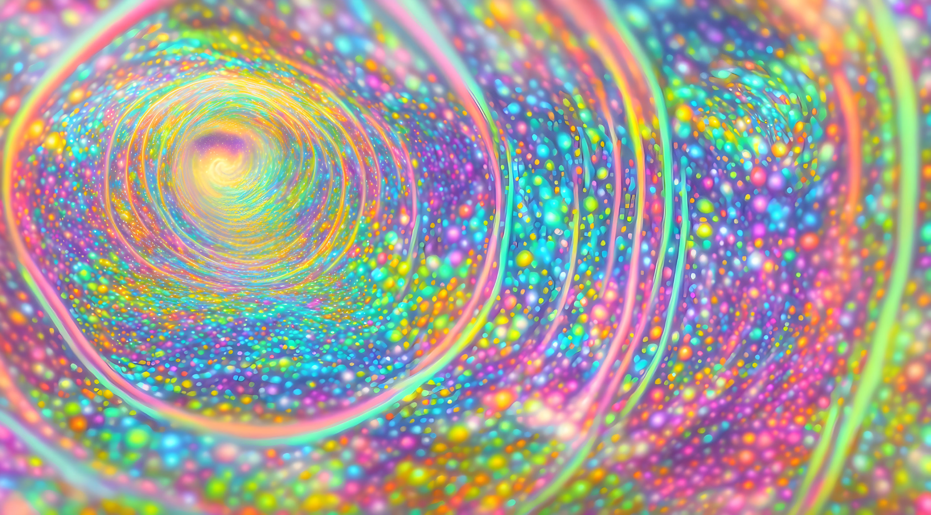 Colorful Abstract Spiral Pattern with Bright Dots and Circles
