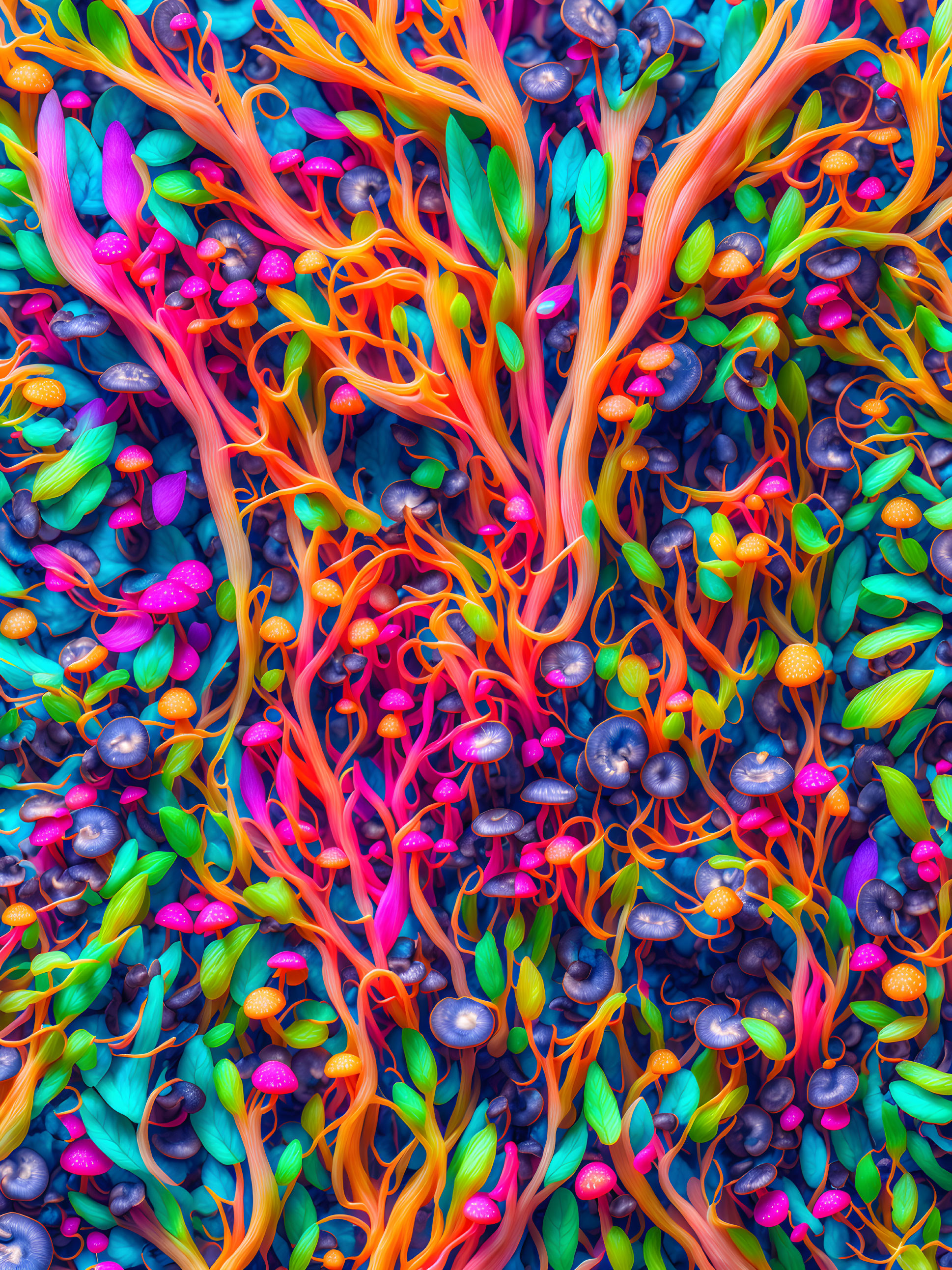 Colorful abstract image with neon-like organic shapes in pink, orange, blue, and purple