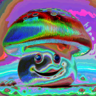 Colorful Smiling Mushroom on Rainbow Background