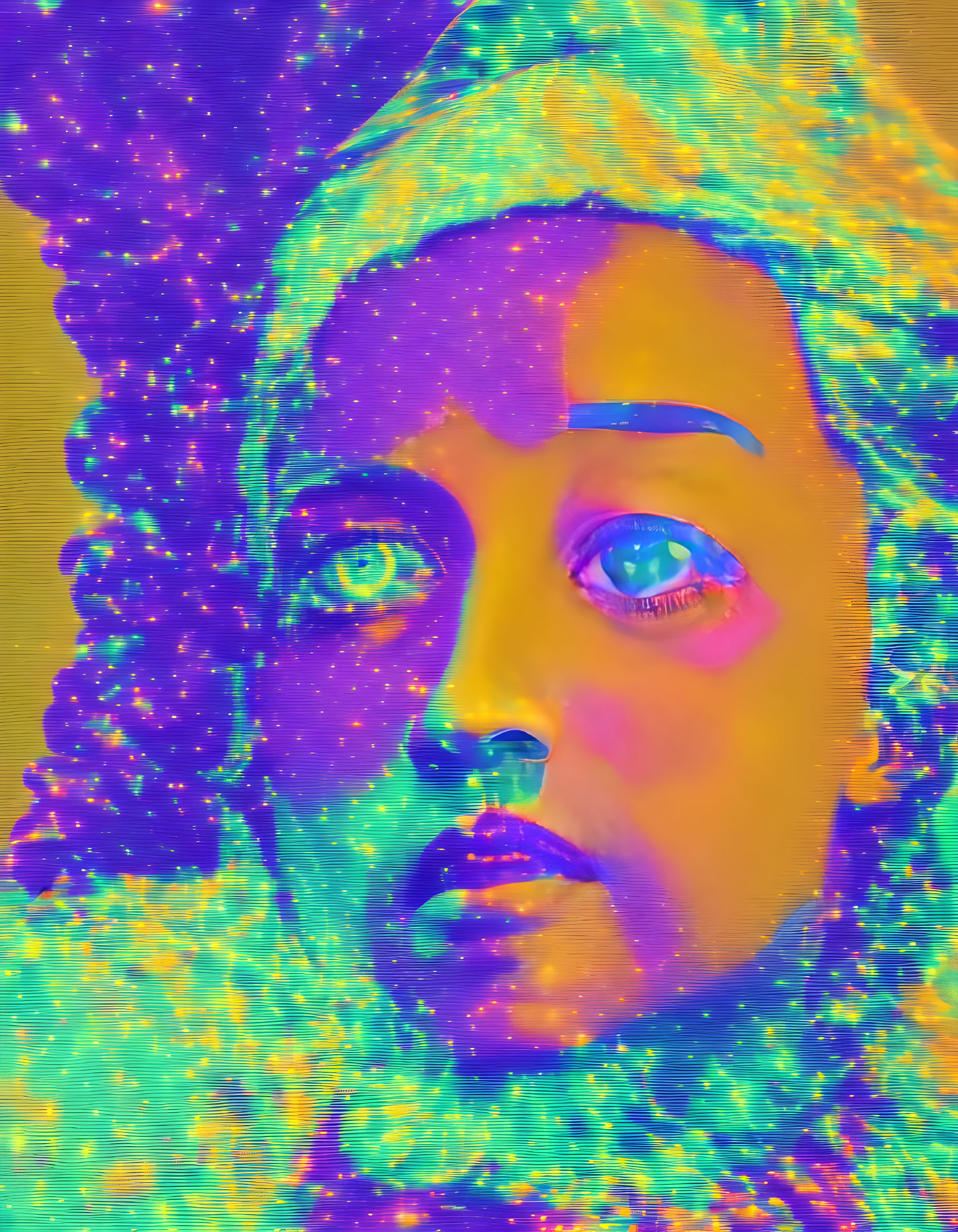 Person's Face Thermal Image with Yellow, Green, & Purple Hues