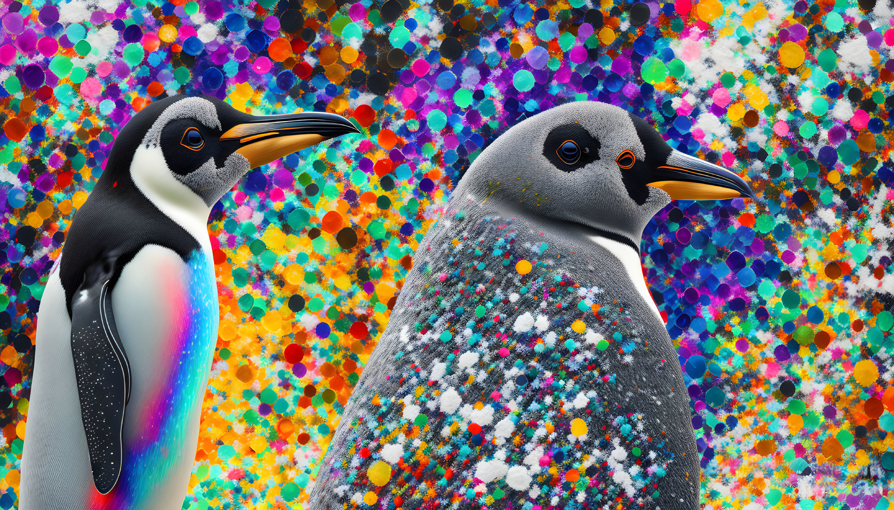 Colorful Abstract Background with Stylized Penguins