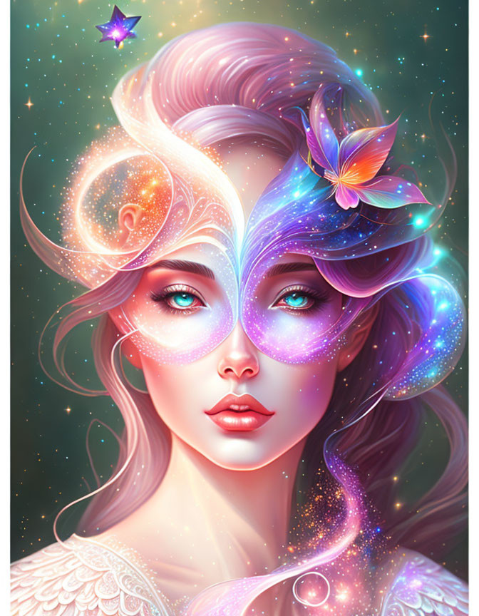 Vibrant cosmic colors in fantastical woman portrait