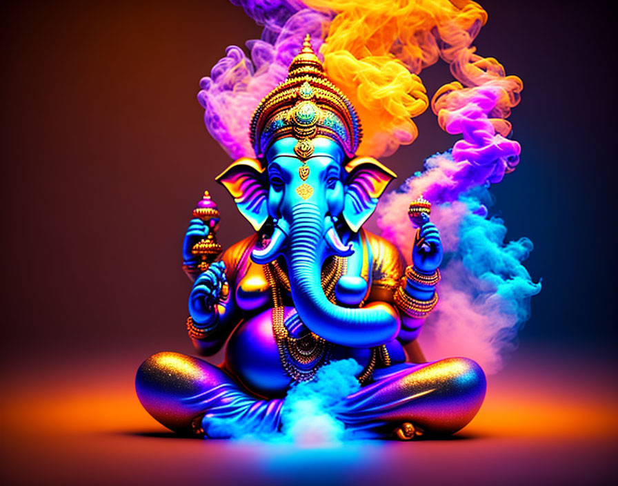 Colorful Lord Ganesha Illustration with Blue Complexion