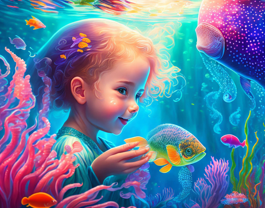 Vibrant underwater scene with colorful fish and marine life