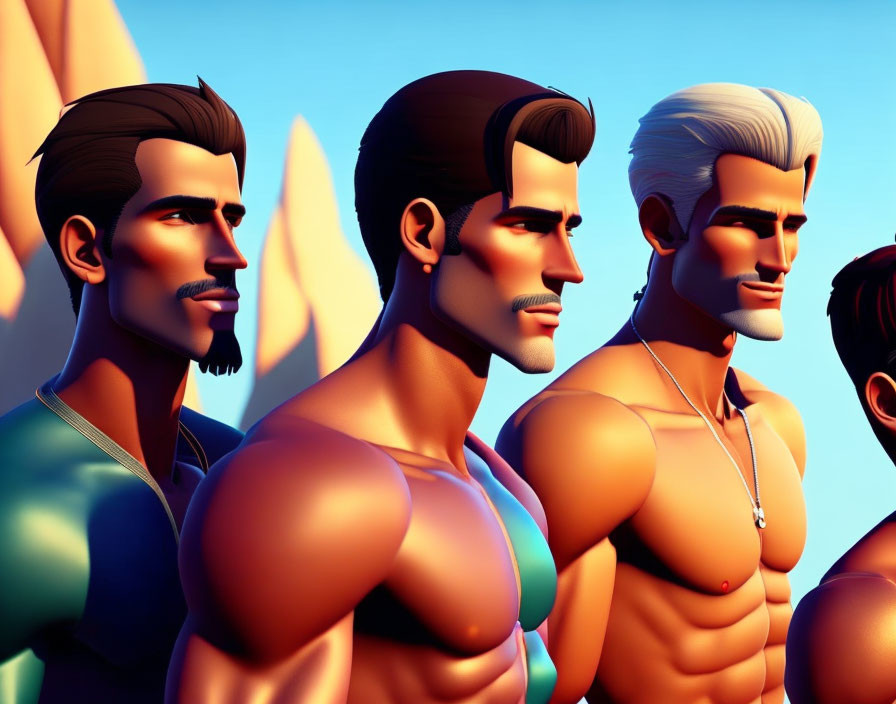 Abstract colorful background with stylized muscular male figures.