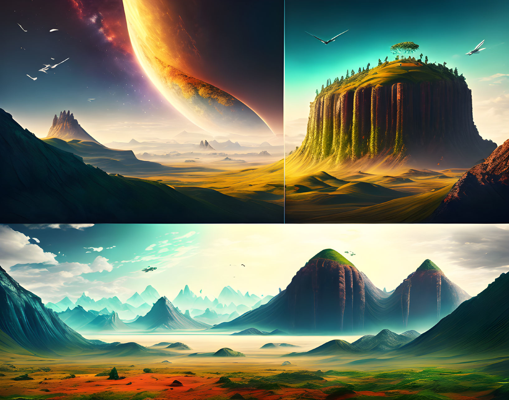 Scenic digital art landscapes of futuristic and fantasy worlds