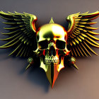 Gold-tone skull with wings, aviator glasses, and blade on beige background