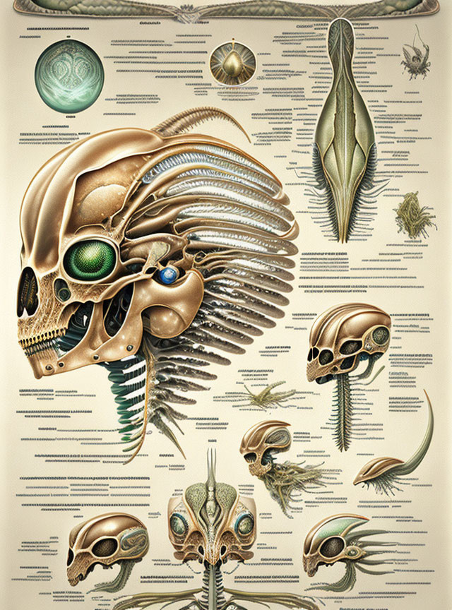 Fantastical Skulls and Bones Chart with Anatomical and Surreal Aesthetic