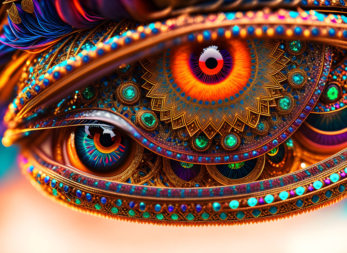 Abstract kaleidoscopic eye digital artwork with vibrant colors