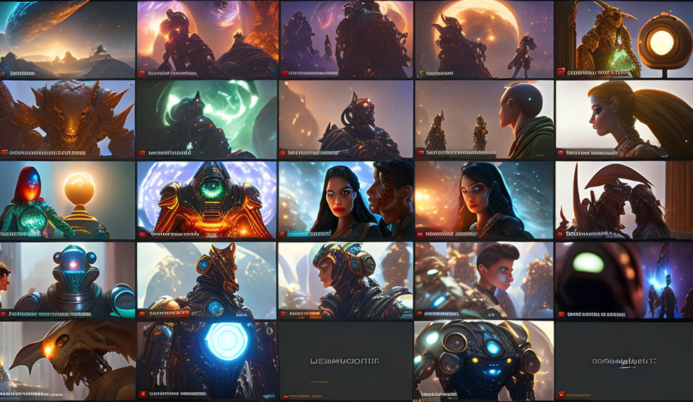 Fantasy and Sci-Fi Themed Grid with Vibrant Colors