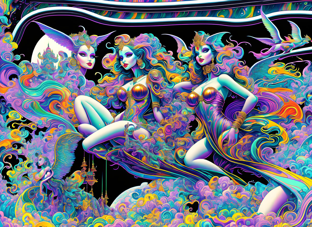 Colorful Psychedelic Artwork of Fairy-Like Creatures